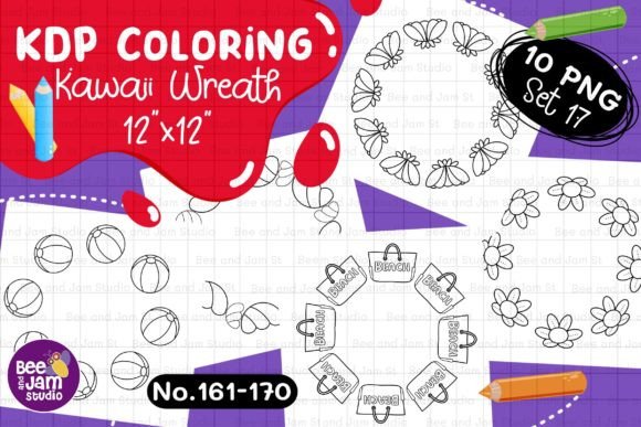 KDP Coloring Kawaii Wreath PNG Set-17